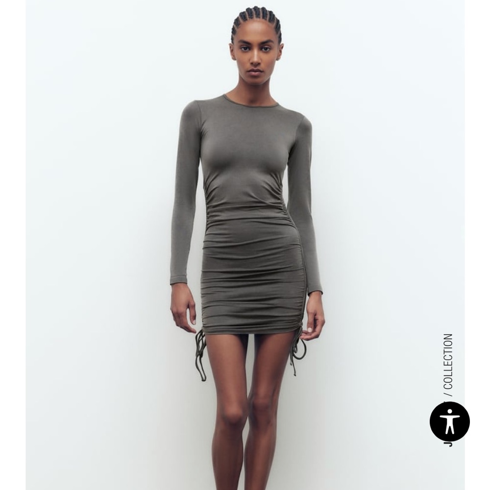 Zara Seamless Ruched Grey Long Sleeve Dress Size M-L | Worn once!